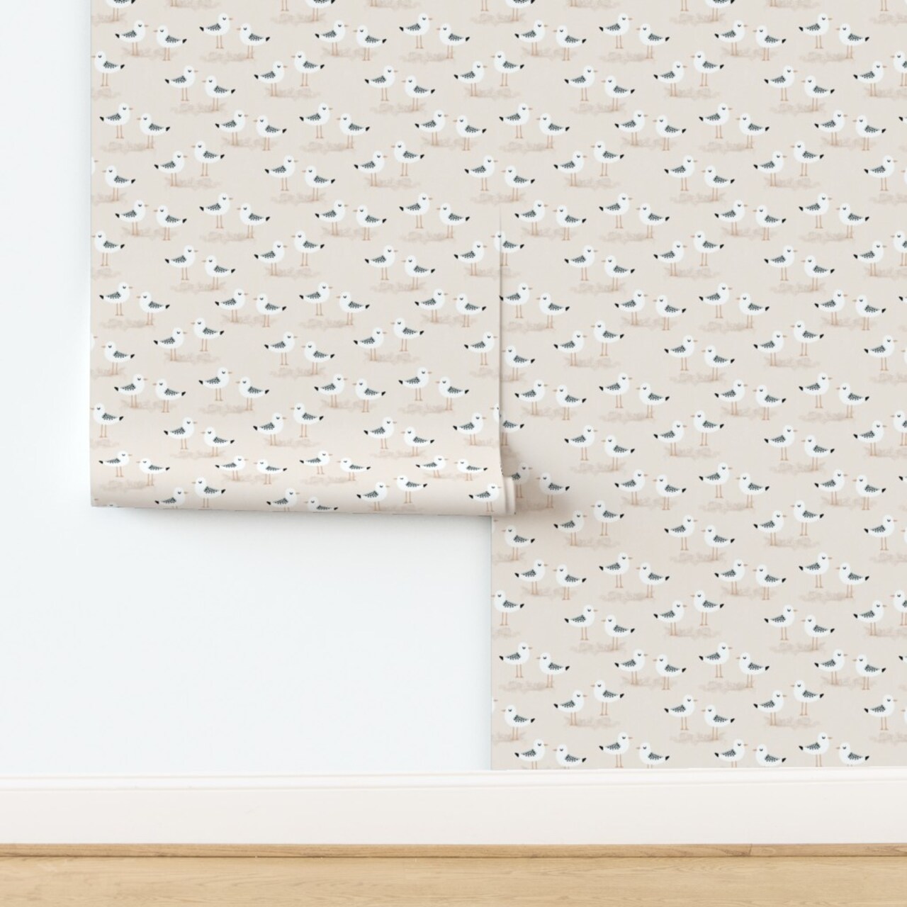 Coastal Seagull Whimsical Bird Cute Animal Beige Sand Summer Beach Nautical Custom Removable Wallpaper by Spoonflower Peel & Stick Wallpaper 2FT Wide